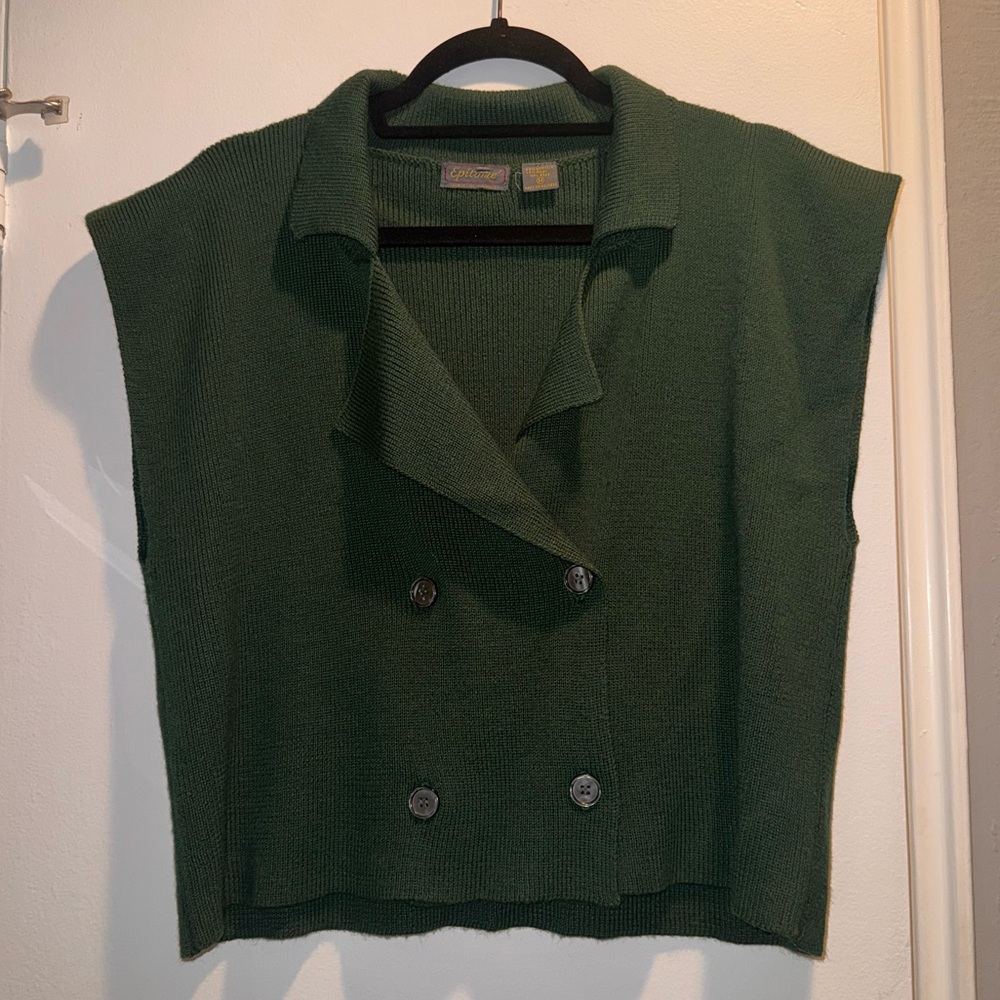 Vintage Green Double-Breasted Knit Top